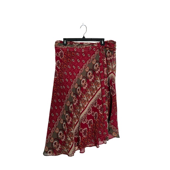 Versailles Dresses & Skirts - Versailles Red Paisley Faux Wrap Midi Skirt Womens 14 Asymmetrical Boho 516011